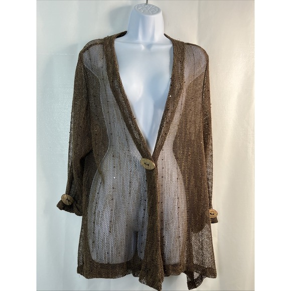 krazy kat Jackets & Blazers - Krazy Kat Lagenlook Brown‎ Netted Bolero Cardigan Beach Oversized M Boho Cottage